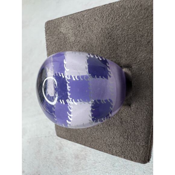 Women's Fashion Jewelry Purple Checkered Trendy Statement Dome Ring - Size 7 Y2K - Picture 3 of 8